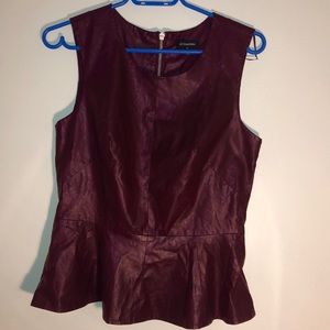 Burgundy vegan leather women’s peplum shirt